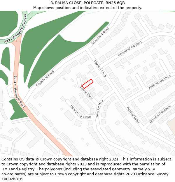 8, PALMA CLOSE, POLEGATE, BN26 6QB: Location map and indicative extent of plot