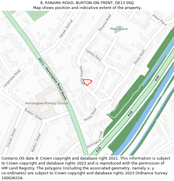 8, PANAMA ROAD, BURTON-ON-TRENT, DE13 0SQ: Location map and indicative extent of plot