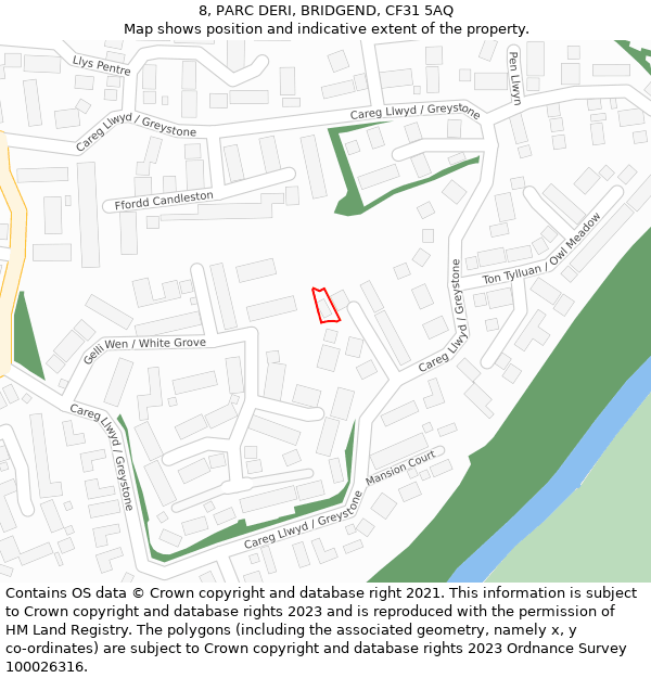 8, PARC DERI, BRIDGEND, CF31 5AQ: Location map and indicative extent of plot