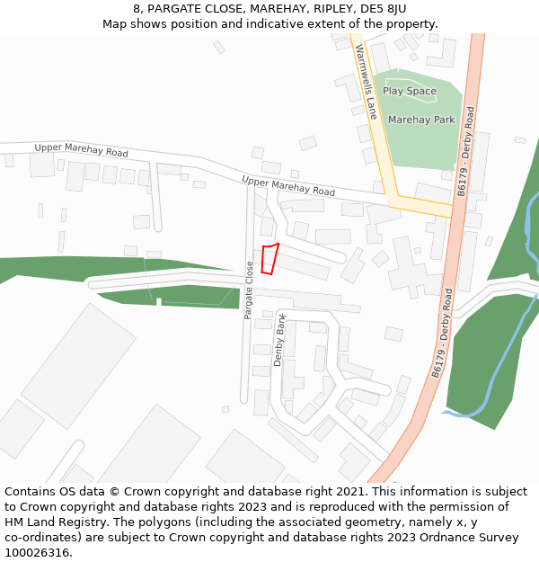 8, PARGATE CLOSE, MAREHAY, RIPLEY, DE5 8JU: Location map and indicative extent of plot