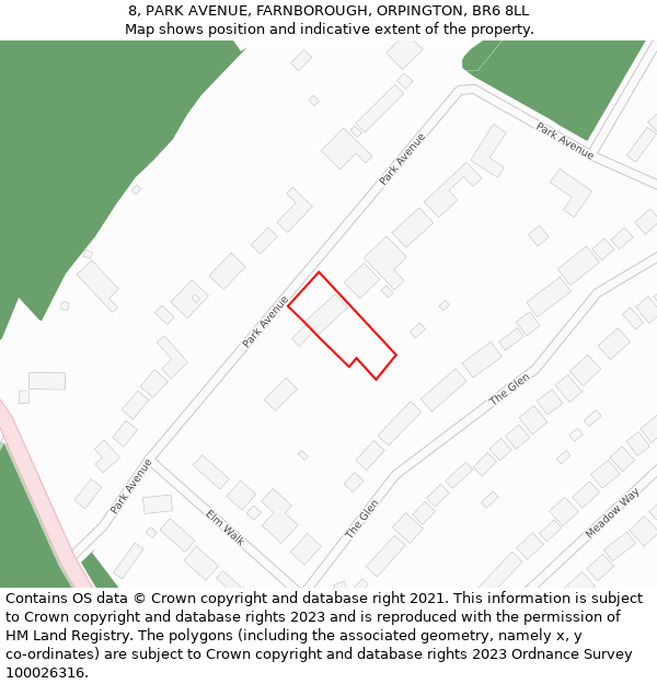 8, PARK AVENUE, FARNBOROUGH, ORPINGTON, BR6 8LL: Location map and indicative extent of plot