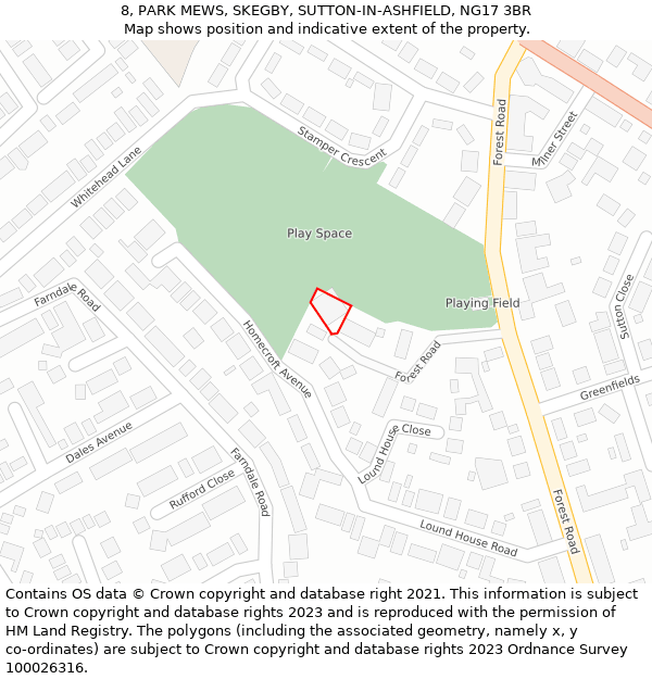 8, PARK MEWS, SKEGBY, SUTTON-IN-ASHFIELD, NG17 3BR: Location map and indicative extent of plot