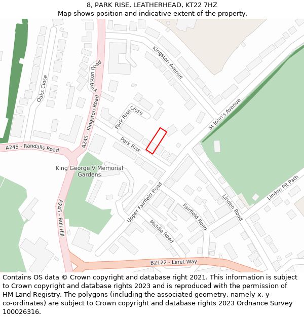 8, PARK RISE, LEATHERHEAD, KT22 7HZ: Location map and indicative extent of plot