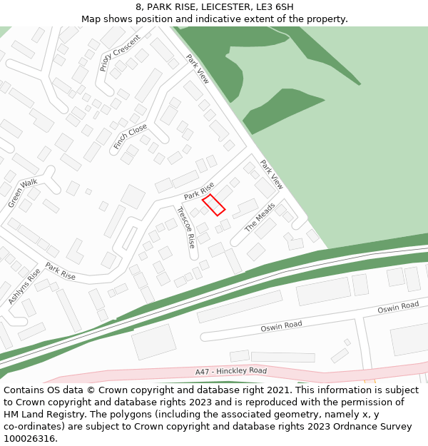 8, PARK RISE, LEICESTER, LE3 6SH: Location map and indicative extent of plot