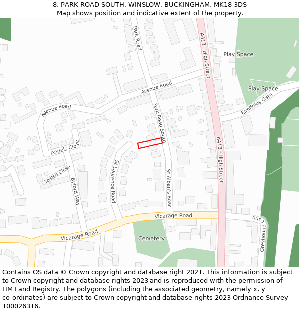 8, PARK ROAD SOUTH, WINSLOW, BUCKINGHAM, MK18 3DS: Location map and indicative extent of plot