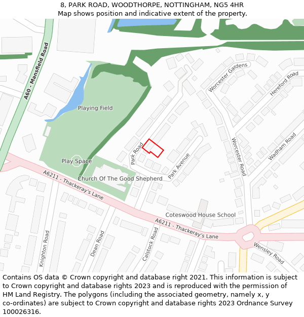 8, PARK ROAD, WOODTHORPE, NOTTINGHAM, NG5 4HR: Location map and indicative extent of plot