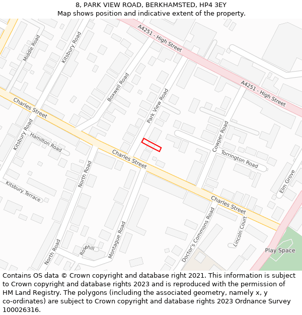 8, PARK VIEW ROAD, BERKHAMSTED, HP4 3EY: Location map and indicative extent of plot