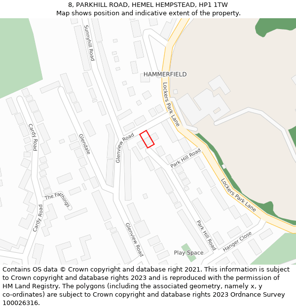 8, PARKHILL ROAD, HEMEL HEMPSTEAD, HP1 1TW: Location map and indicative extent of plot