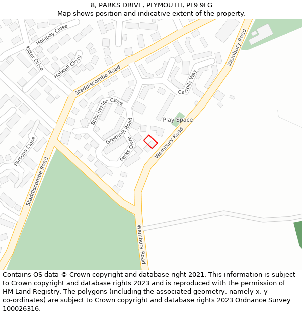 8, PARKS DRIVE, PLYMOUTH, PL9 9FG: Location map and indicative extent of plot