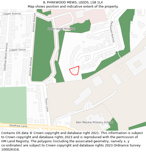 8, PARKWOOD MEWS, LEEDS, LS8 1LX: Location map and indicative extent of plot