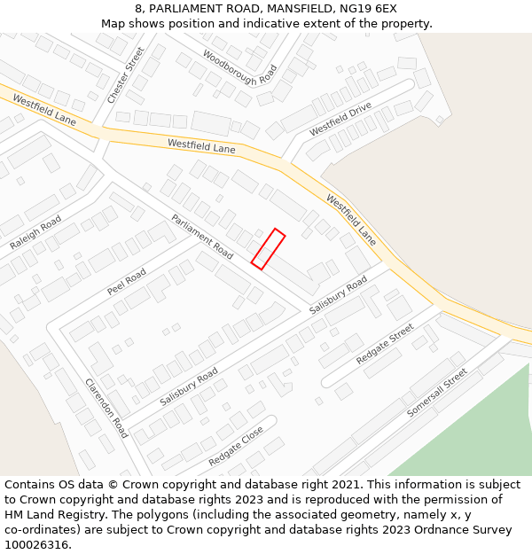 8, PARLIAMENT ROAD, MANSFIELD, NG19 6EX: Location map and indicative extent of plot