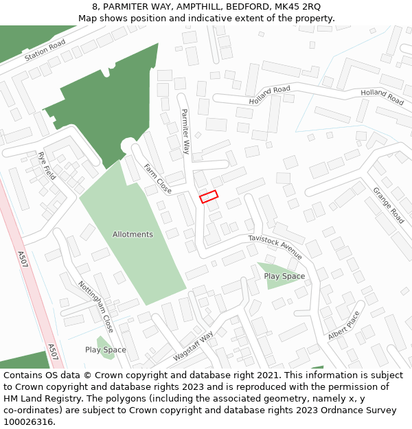 8, PARMITER WAY, AMPTHILL, BEDFORD, MK45 2RQ: Location map and indicative extent of plot