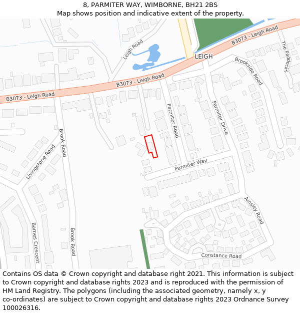 8, PARMITER WAY, WIMBORNE, BH21 2BS: Location map and indicative extent of plot