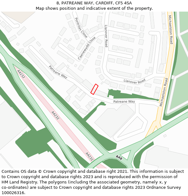 8, PATREANE WAY, CARDIFF, CF5 4SA: Location map and indicative extent of plot