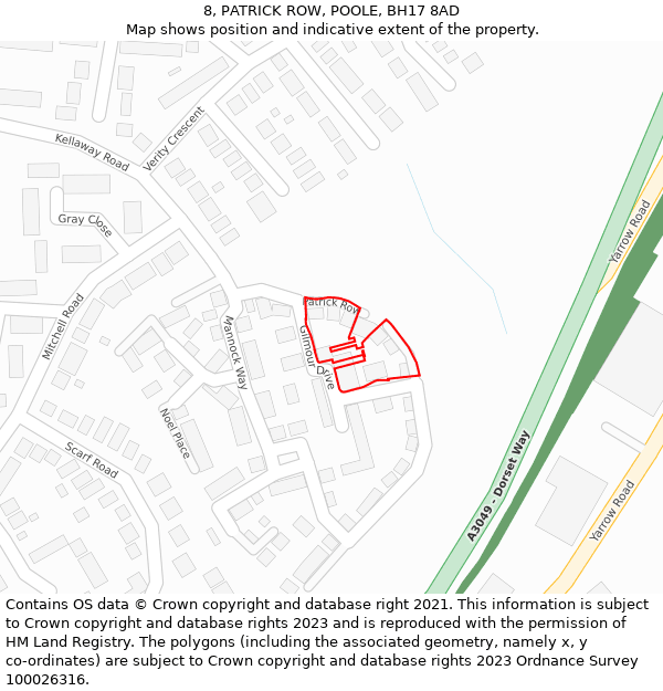 8, PATRICK ROW, POOLE, BH17 8AD: Location map and indicative extent of plot