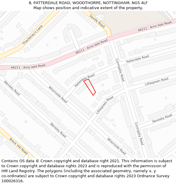 8, PATTERDALE ROAD, WOODTHORPE, NOTTINGHAM, NG5 4LF: Location map and indicative extent of plot