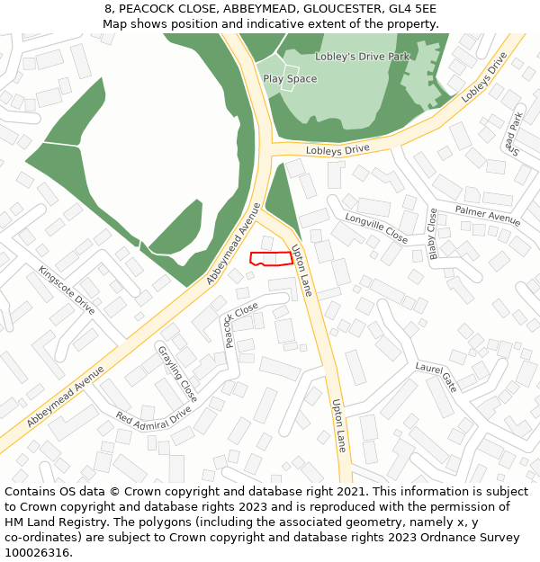 8, PEACOCK CLOSE, ABBEYMEAD, GLOUCESTER, GL4 5EE: Location map and indicative extent of plot