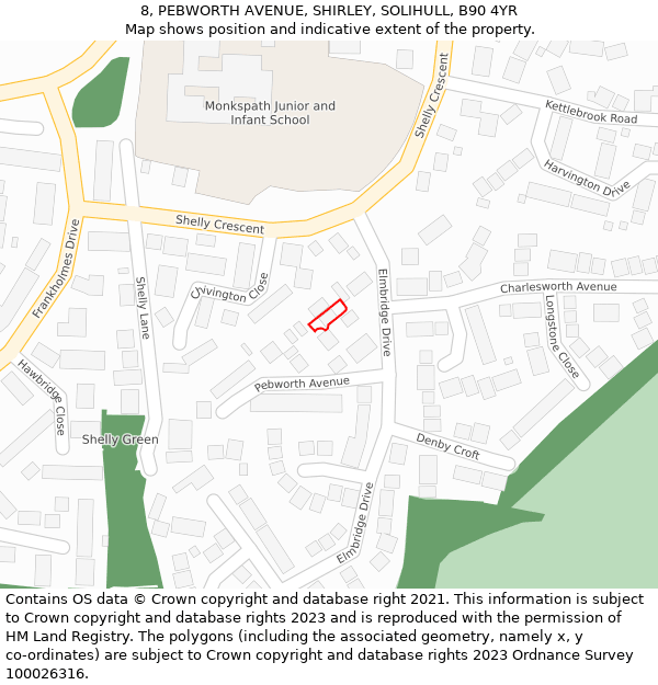 8, PEBWORTH AVENUE, SHIRLEY, SOLIHULL, B90 4YR: Location map and indicative extent of plot