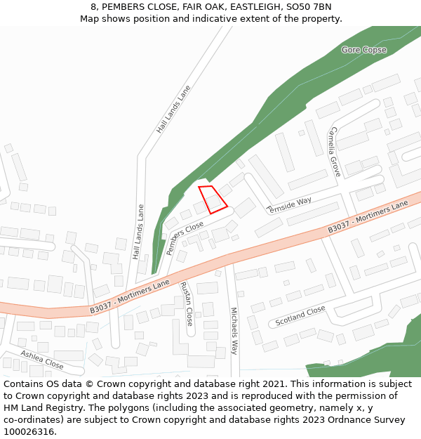 8, PEMBERS CLOSE, FAIR OAK, EASTLEIGH, SO50 7BN: Location map and indicative extent of plot