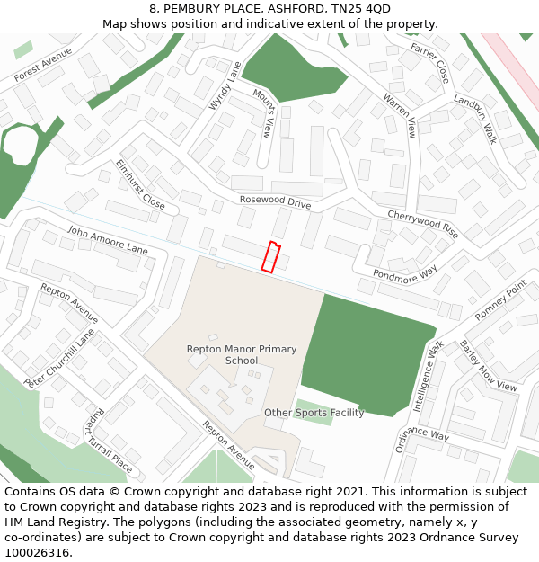 8, PEMBURY PLACE, ASHFORD, TN25 4QD: Location map and indicative extent of plot