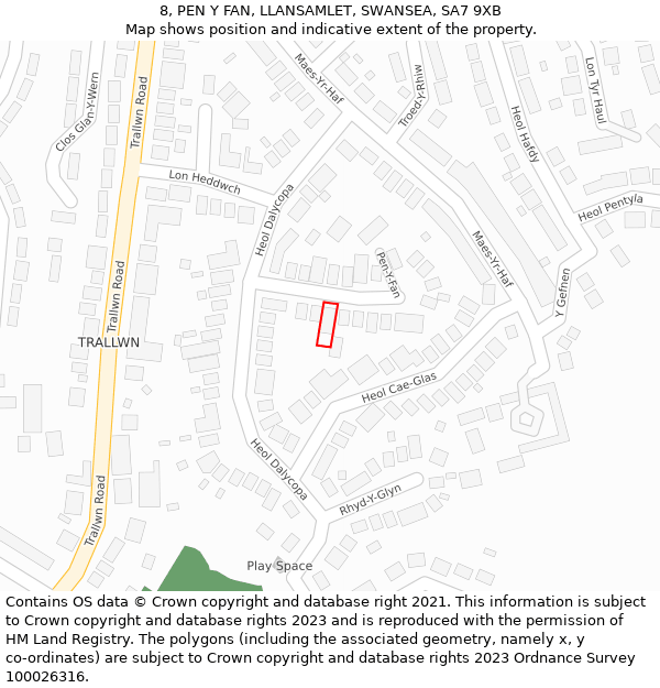 8, PEN Y FAN, LLANSAMLET, SWANSEA, SA7 9XB: Location map and indicative extent of plot