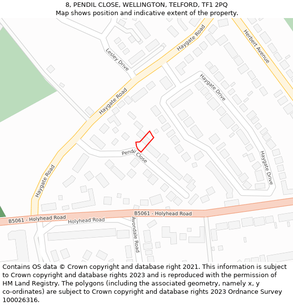 8, PENDIL CLOSE, WELLINGTON, TELFORD, TF1 2PQ: Location map and indicative extent of plot