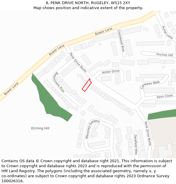8, PENK DRIVE NORTH, RUGELEY, WS15 2XY: Location map and indicative extent of plot