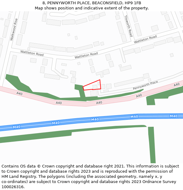 8, PENNYWORTH PLACE, BEACONSFIELD, HP9 1FB: Location map and indicative extent of plot