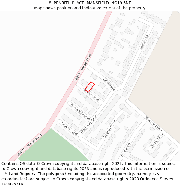 8, PENRITH PLACE, MANSFIELD, NG19 6NE: Location map and indicative extent of plot