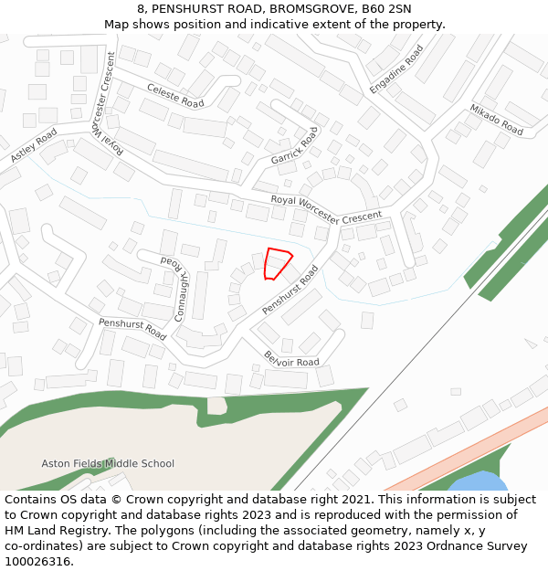 8, PENSHURST ROAD, BROMSGROVE, B60 2SN: Location map and indicative extent of plot
