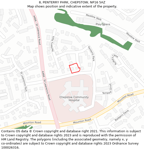 8, PENTERRY PARK, CHEPSTOW, NP16 5AZ: Location map and indicative extent of plot