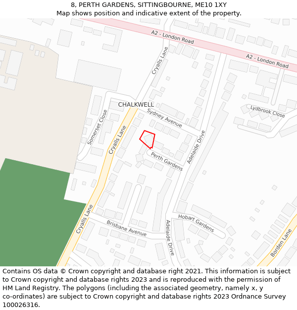 8, PERTH GARDENS, SITTINGBOURNE, ME10 1XY: Location map and indicative extent of plot