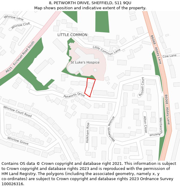 8, PETWORTH DRIVE, SHEFFIELD, S11 9QU: Location map and indicative extent of plot