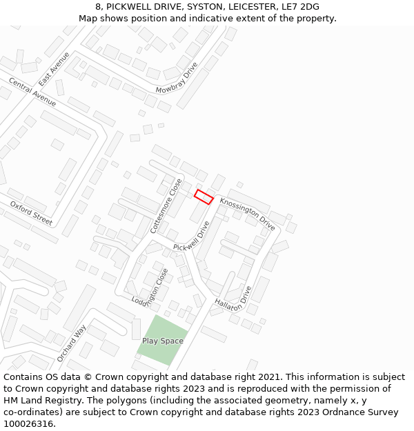 8, PICKWELL DRIVE, SYSTON, LEICESTER, LE7 2DG: Location map and indicative extent of plot