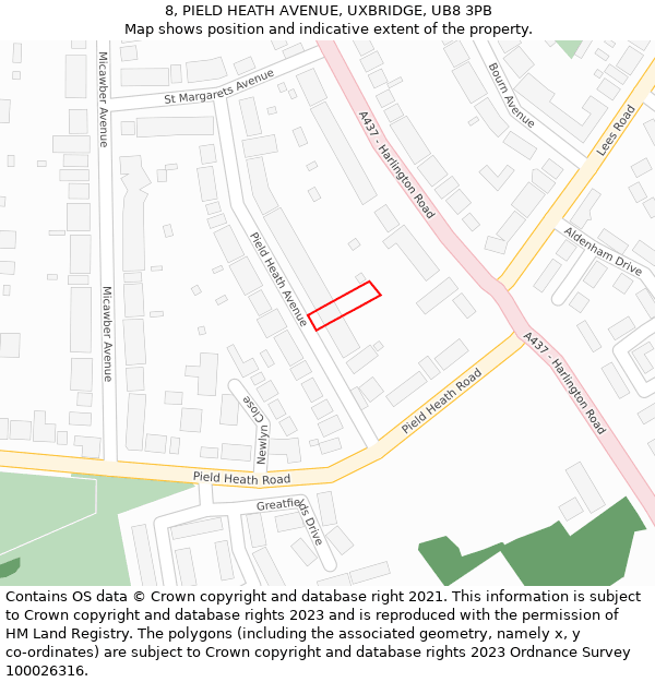 8, PIELD HEATH AVENUE, UXBRIDGE, UB8 3PB: Location map and indicative extent of plot