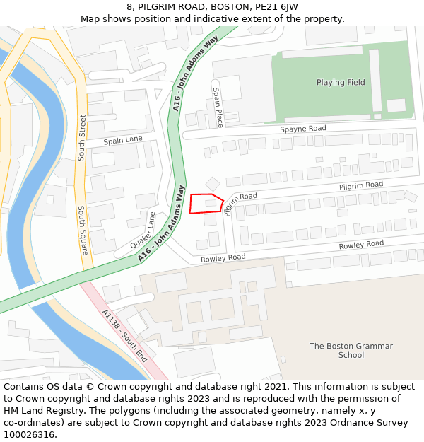 8, PILGRIM ROAD, BOSTON, PE21 6JW: Location map and indicative extent of plot