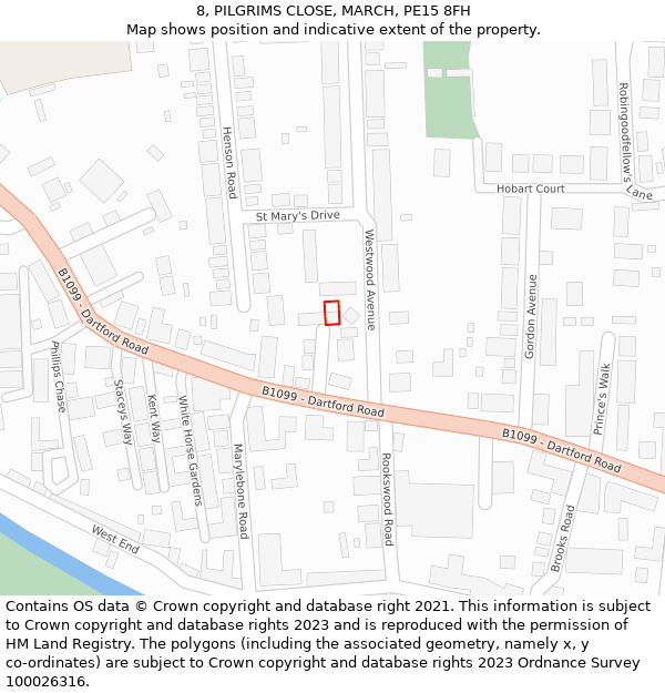 8, PILGRIMS CLOSE, MARCH, PE15 8FH: Location map and indicative extent of plot