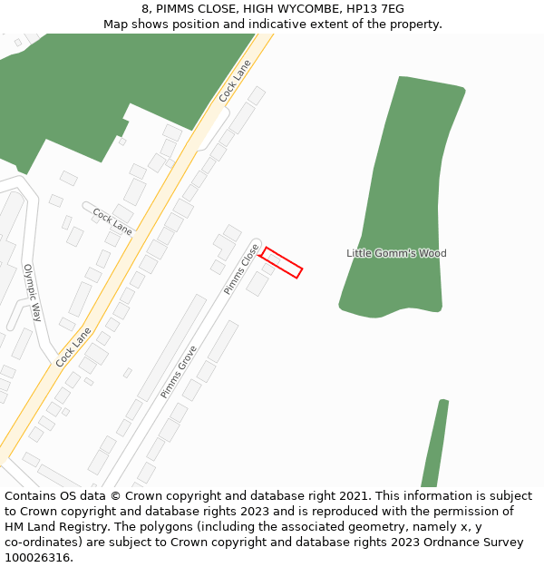 8, PIMMS CLOSE, HIGH WYCOMBE, HP13 7EG: Location map and indicative extent of plot