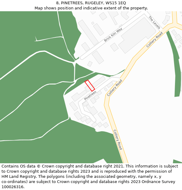8, PINETREES, RUGELEY, WS15 1EQ: Location map and indicative extent of plot