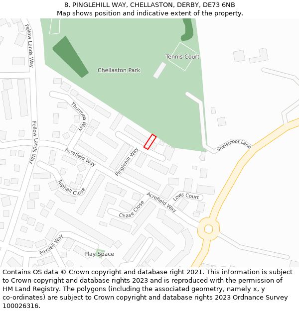 8, PINGLEHILL WAY, CHELLASTON, DERBY, DE73 6NB: Location map and indicative extent of plot