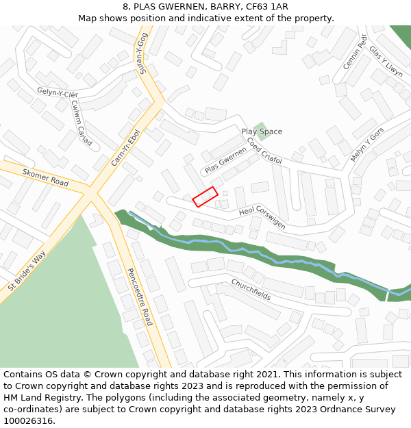 8, PLAS GWERNEN, BARRY, CF63 1AR: Location map and indicative extent of plot