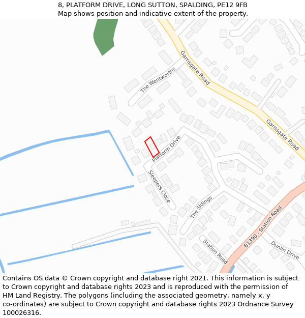 8, PLATFORM DRIVE, LONG SUTTON, SPALDING, PE12 9FB: Location map and indicative extent of plot