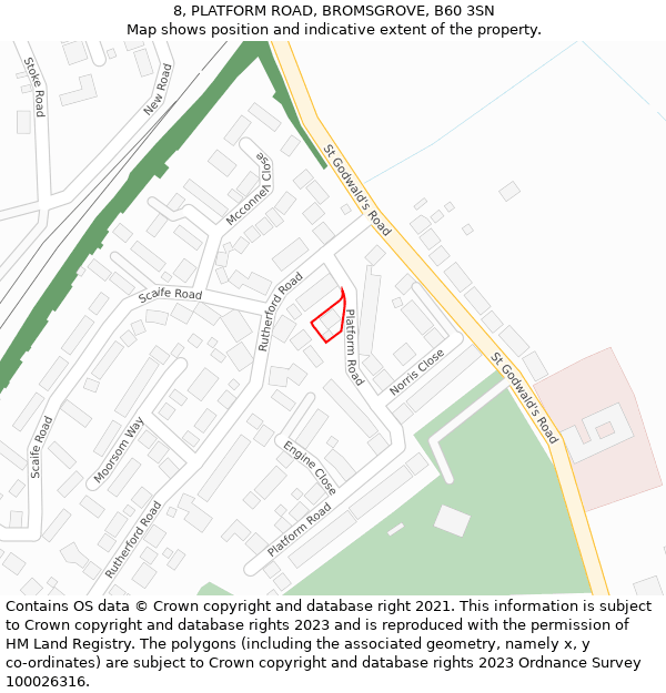 8, PLATFORM ROAD, BROMSGROVE, B60 3SN: Location map and indicative extent of plot