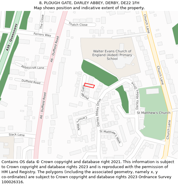 8, PLOUGH GATE, DARLEY ABBEY, DERBY, DE22 1FH: Location map and indicative extent of plot