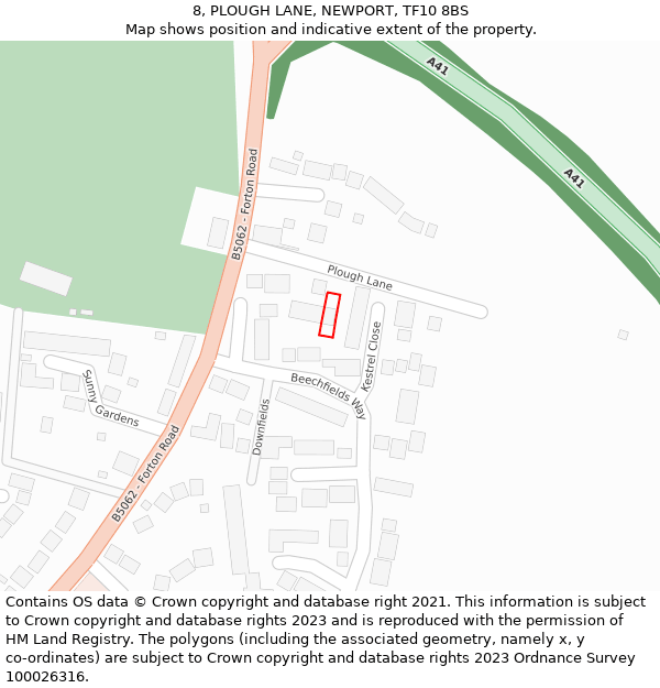 8, PLOUGH LANE, NEWPORT, TF10 8BS: Location map and indicative extent of plot