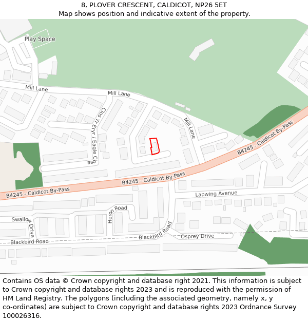 8, PLOVER CRESCENT, CALDICOT, NP26 5ET: Location map and indicative extent of plot