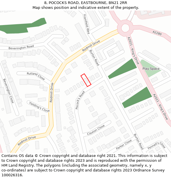 8, POCOCKS ROAD, EASTBOURNE, BN21 2RR: Location map and indicative extent of plot