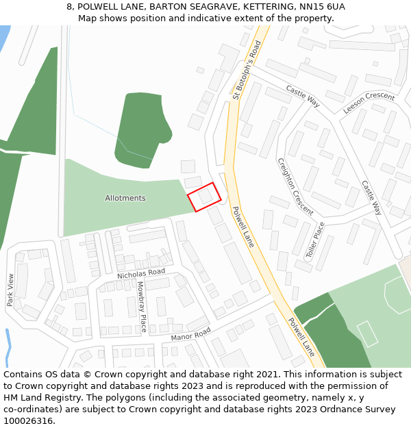 8, POLWELL LANE, BARTON SEAGRAVE, KETTERING, NN15 6UA: Location map and indicative extent of plot