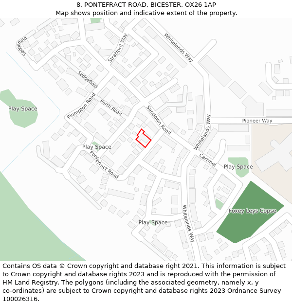 8, PONTEFRACT ROAD, BICESTER, OX26 1AP: Location map and indicative extent of plot