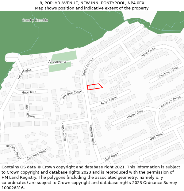 8, POPLAR AVENUE, NEW INN, PONTYPOOL, NP4 0EX: Location map and indicative extent of plot